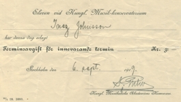 Tuition Receipt for one semester at the Roayal Academy of Music in Stockholm
